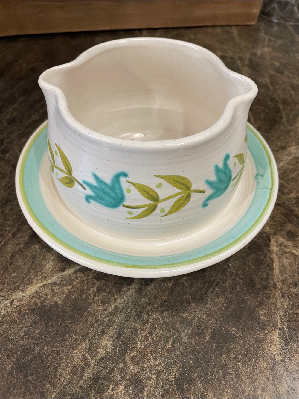 Franciscan Earthenware Tulip Time Ceramic White Gravy Boat Turquoise Floral